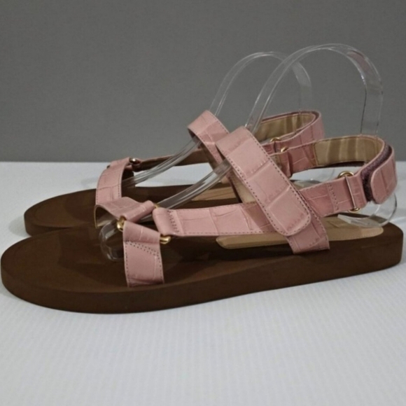 NEW Stuart Weitzman Vail Sport Sandal Croc Embossed Rose Pink Leather Size 10 - Picture 1 of 11